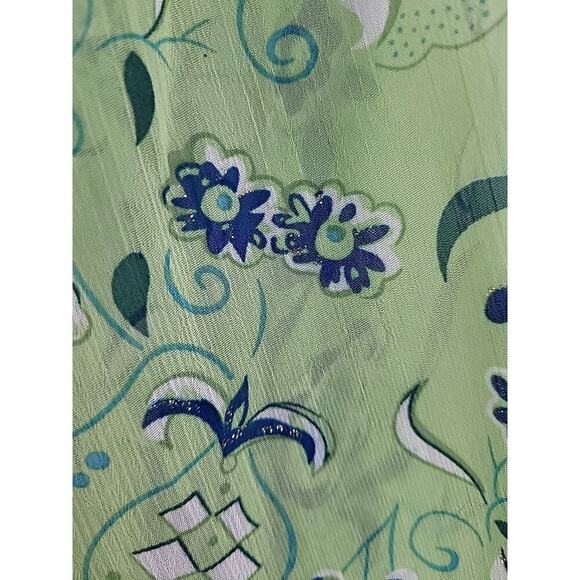 Susan Graver Style Sheer Floral V-Neck Blouse 1X Lime Green Blue Glitter Tunic - Picture 3 of 13